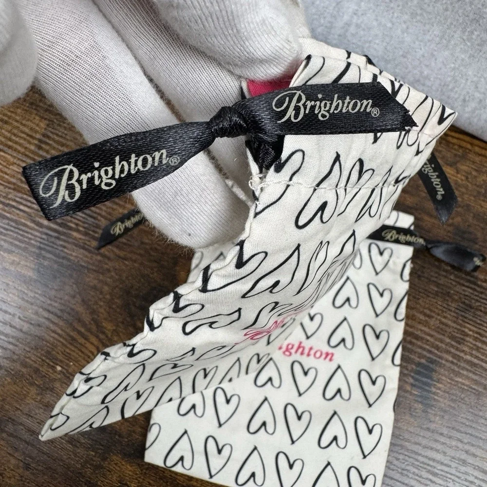 Lot Of 2 Vintage BRIGHTON Bag Black White Medium Hearts Drawstring Jewelry Pouch
